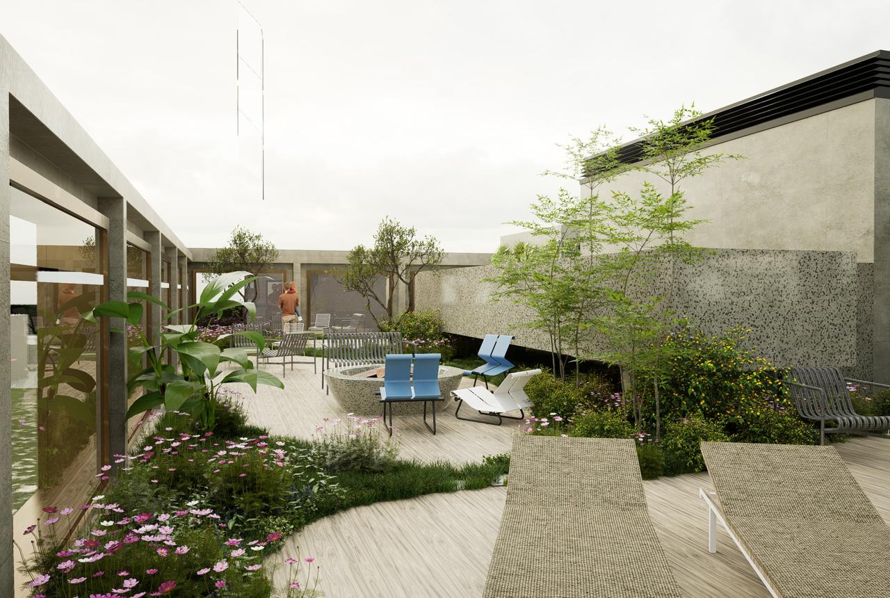 Terraza y jardines de HALO